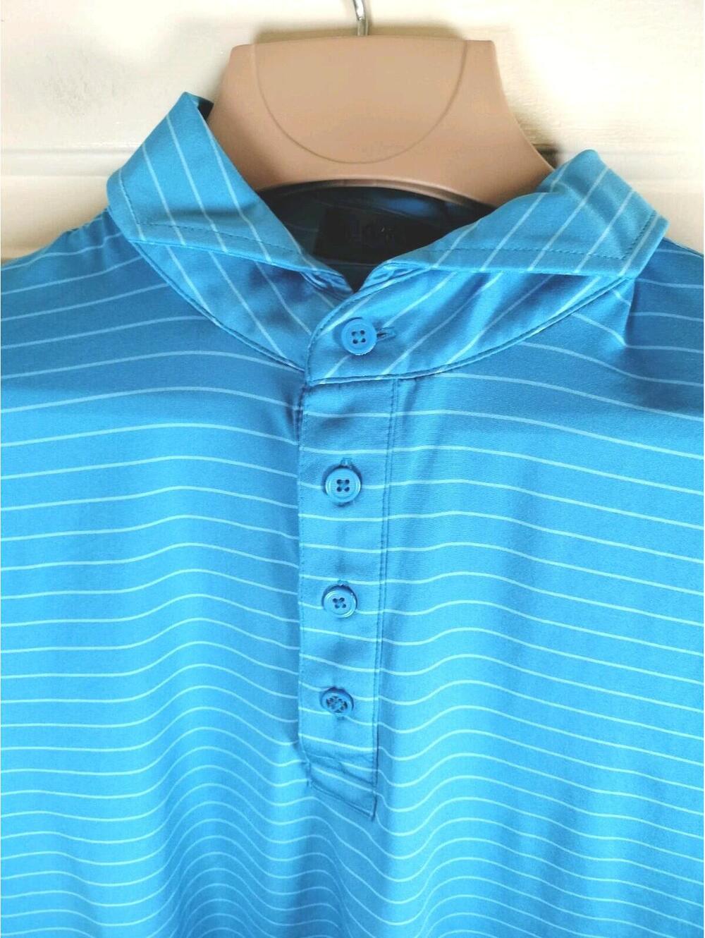 G/FORE Men's Blue Striped Tech Jersey Golf Polo Shirt - Size Medium - Luxury